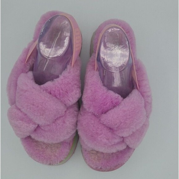 UGG Pink Rainbow Platform Disco Knot Genuine Shearling Slide Slippers US Size 11 - Picture 4 of 9